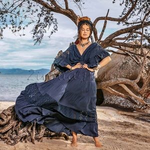 Lunette Lace trim Kaftan Pullover Dress Engagement Vacation Boho Maxi Dress Plus